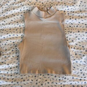 Reformation ribbed cream tank top with collar.